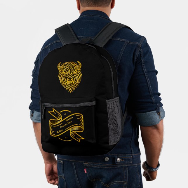 Stylish Design of a Gold Bison Buffalo Head Printed Backpack (Insitu (Model))
