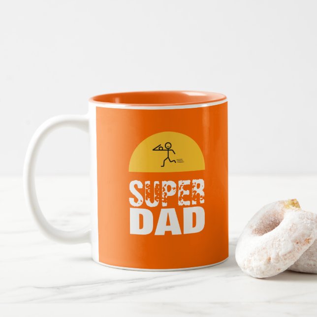 Stylish Design "SUPER DAD" Personalised Wishes Two-Tone Coffee Mug (With Donut)