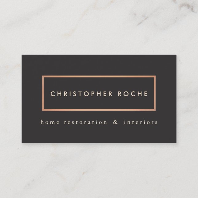 Stylish Designer Copper Frame Warm Black Business Card (Front)