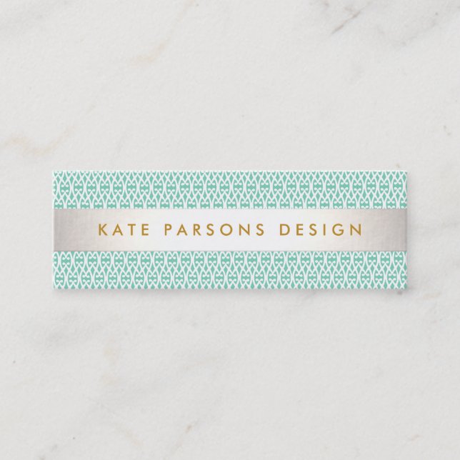 Stylish Designer Modern Mint and White Pattern Mini Business Card (Front)