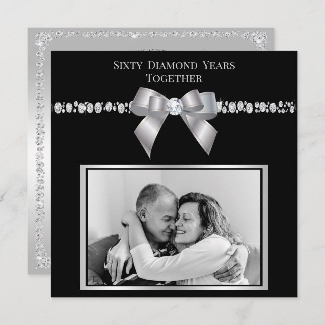 Stylish Diamond 60th Wedding Anniversary Photo  Invitation (Front/Back)