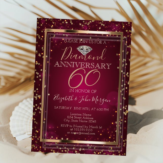 Stylish Diamonds,Frame Red Wedding Anniversary Invitation (Creator Uploaded)