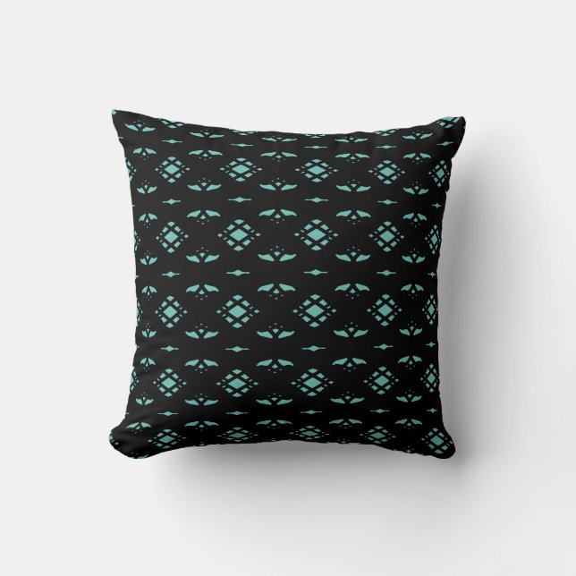 Stylish Diamonds on Black and Teal Turquoise Cushion (Front)