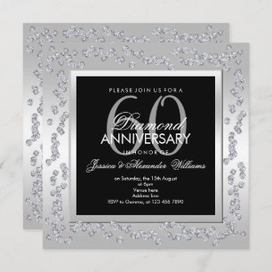 Stylish Diamonds Silver 60th Wedding Anniversary Invitation