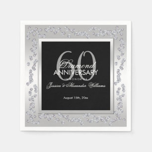Stylish Diamonds Silver 60th Wedding Anniversary Napkin