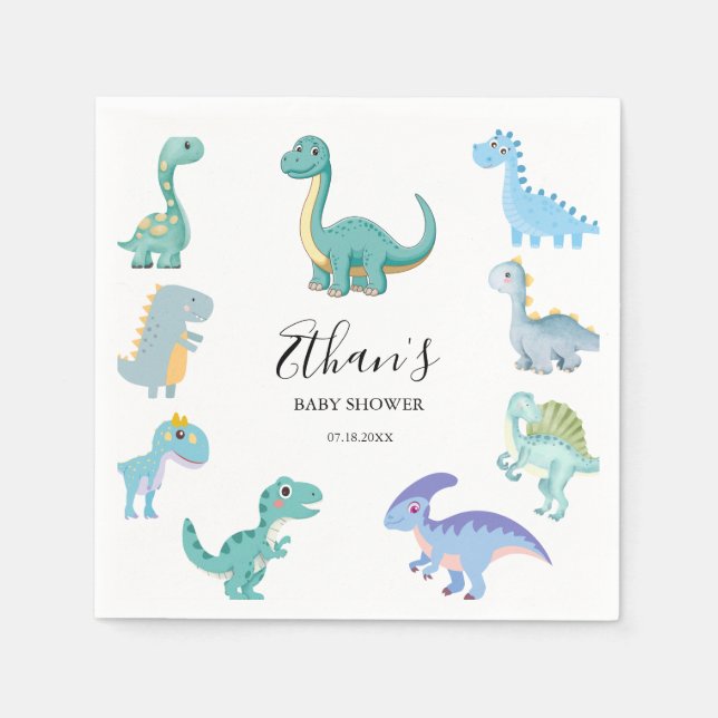 Stylish Dinosaur Baby Shower White Napkin (Front)