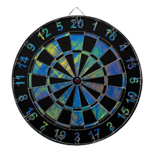 Stylish Distressed Plaid Check Blue, green, yellow Dartboard