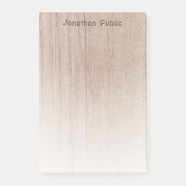 Stylish Distressed Text Brown Wood Look Template Post-it Notes (Front)