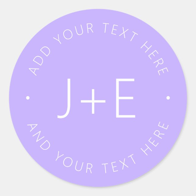 Stylish DIY Couples Monogram & Editable Lavender  Classic Round Sticker (Front)