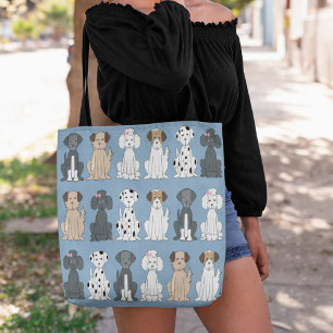 Stylish Dog Lovers Cute Puppies Blue Tote Bag