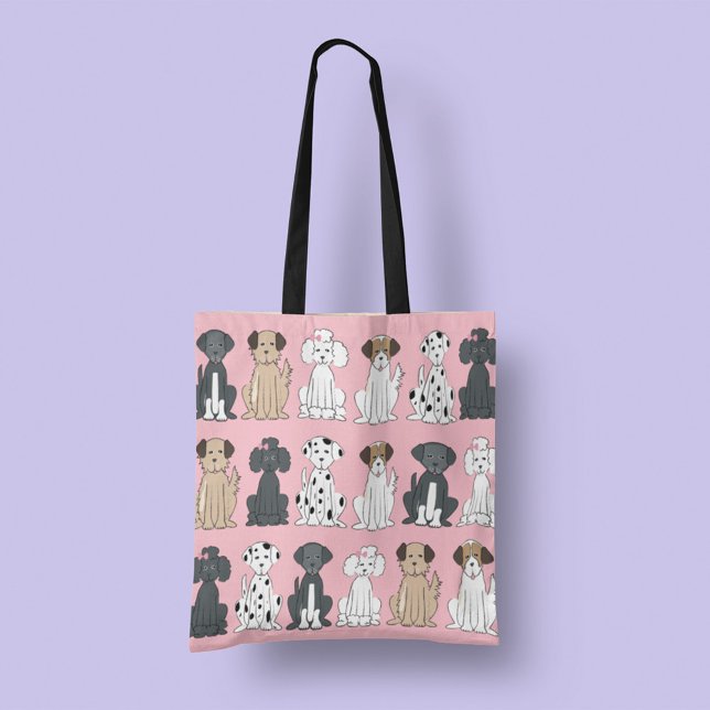Stylish Dog Lovers Cute Puppies Pink Tote Bag (Pink Dog Lovers Pattern Tote Bag)