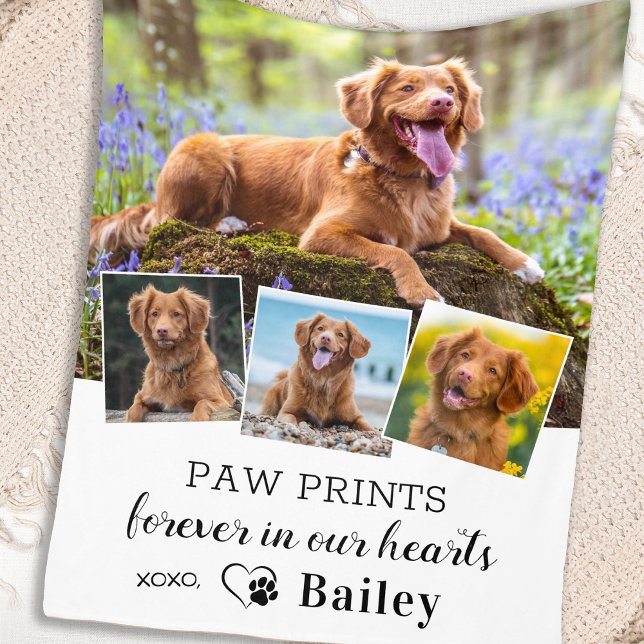 Stylish Dog Memorial Gift Pet Loss 4 Photo Collage Fleece Blanket (Creator Uploaded)