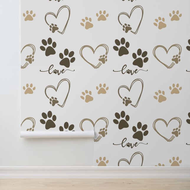Stylish DOG PAW PRINTS and LOVE HEARTS Wallpaper (Application)