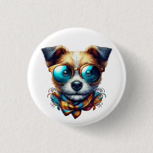 Stylish Dog With Glasses Colorful Modern Pet Art 3 Cm Round Badge