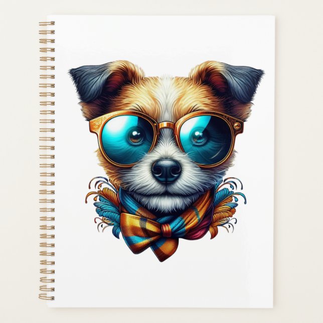 Stylish Dog With Glasses Colorful Modern Pet Art Planner (Front)