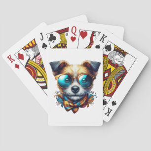 Stylish Dog With Glasses Colorful Modern Pet Art Playing Cards