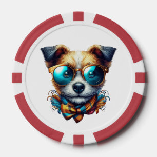 Stylish Dog With Glasses Colorful Modern Pet Art Poker Chips