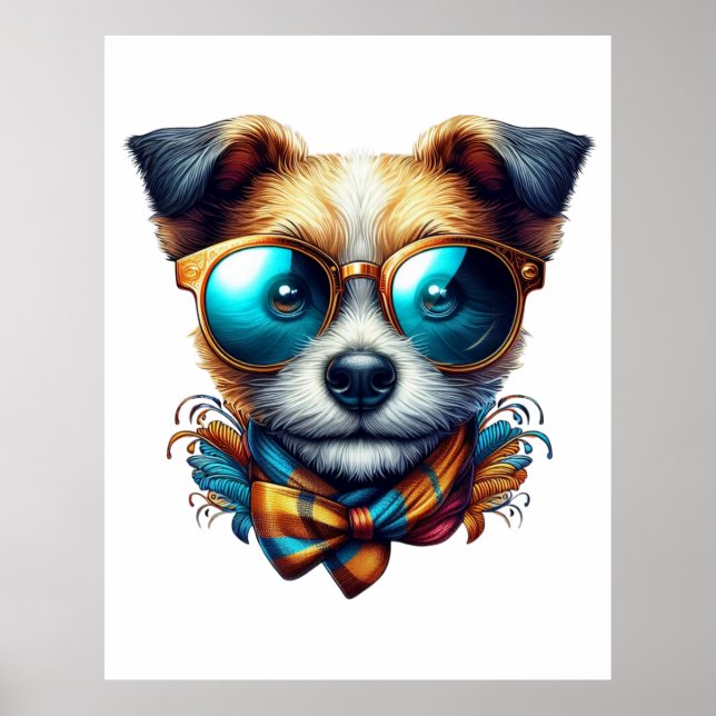 Stylish Dog With Glasses Colorful Modern Pet Art Poster (Front)