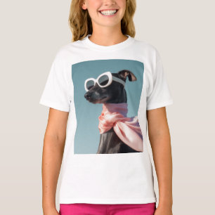 Stylish Dog With Sunglasses Scarf T-Shirt