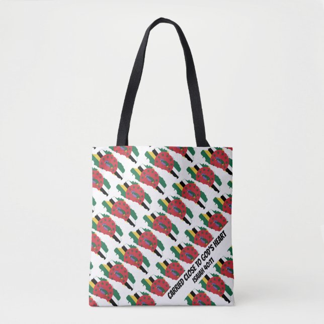 Stylish DOMINICA FLAG God's Heart Isaiah 40 Tote Bag (Front)