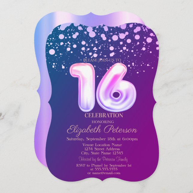 Stylish Dots,Violet Sweet 16  Invitation (Front/Back)