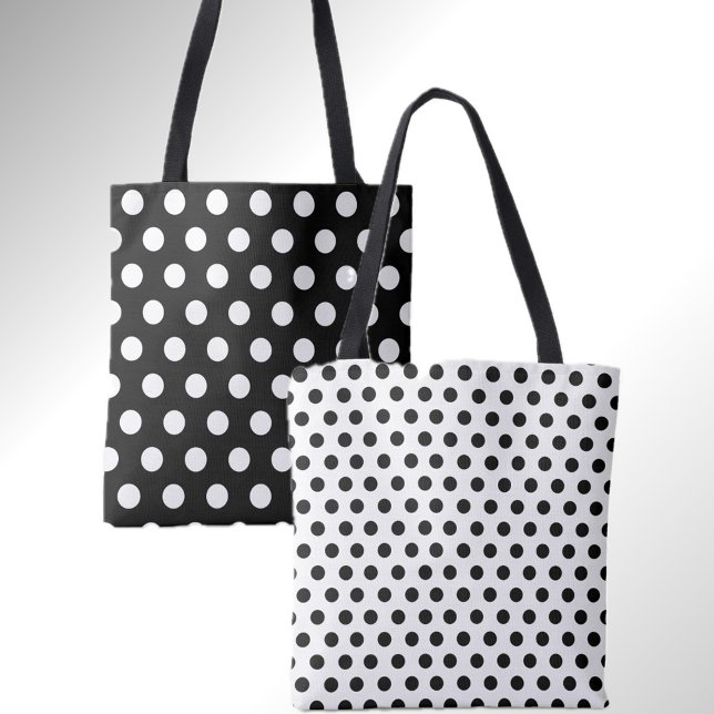 Stylish Double Dots Black and White Polka Dot Tote (Stylish dot print in classic black and white. Two styles on one bag. )