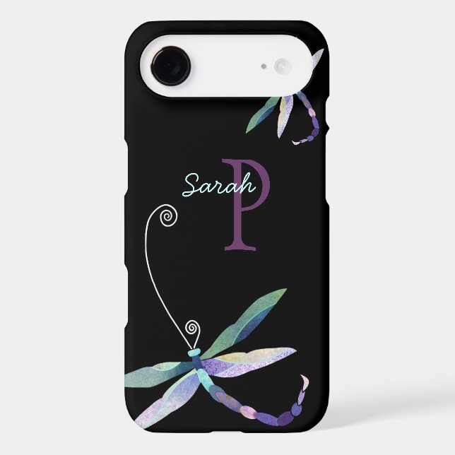 Stylish Dragonfly Black Monogrammed Case-Mate iPhone Case (Back)