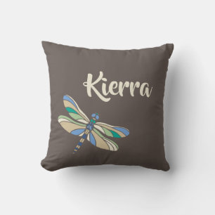 Stylish Dragonfly in Brown and Blue With Name Cushion