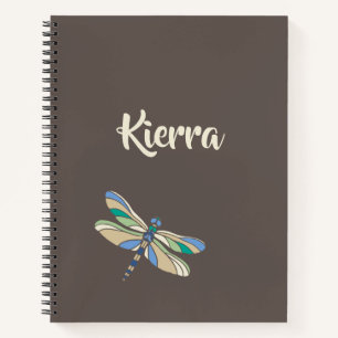 Stylish Dragonfly in Brown and Blue With Name Notebook