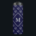 Stylish DREIDEL Monogram Blue Grey Thermal Tumbler<br><div class="desc">Stylish midnight navy blue and grey TRAVEL MUG with all over grey DREIDEL print against a midnight blue background. There is a customisable monogram at the centre,  so you can personalise with your own. Other versions available in the HANUKKAH Collection by Berean Designs.</div>