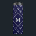 Stylish DREIDEL Monogram Blue Grey Thermal Tumbler<br><div class="desc">Stylish midnight navy blue and grey TRAVEL MUG with all over grey DREIDEL print against a midnight blue background. There is a customisable monogram at the centre,  so you can personalise with your own. Other versions available in the HANUKKAH Collection by Berean Designs.</div>