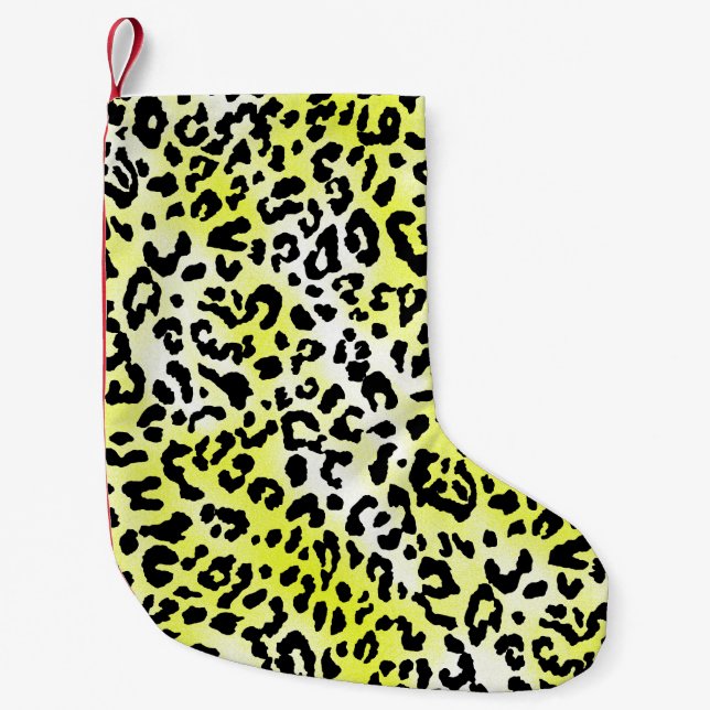 stylish dress pattern design with leopard skin eff small christmas stocking (Front)