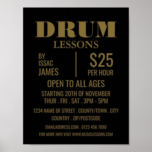 Stylish Drum Lessons Advertising Poster (Front)