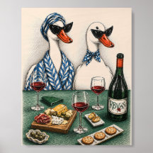 Stylish Duck Couple | Wine And Cheese Art