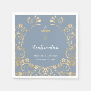 Stylish Dusty Blue and Gold  Confirmation  Napkin