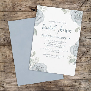Stylish Dusty Blue Floral Bridal Shower Flowers Invitation