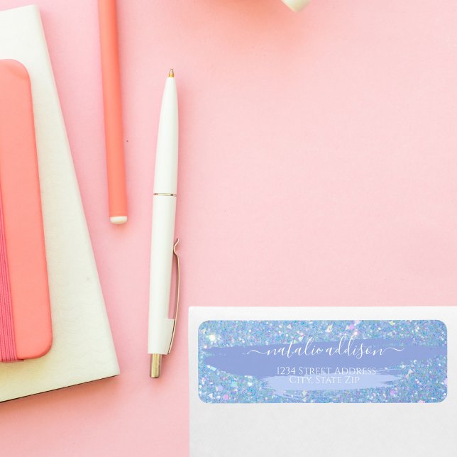 Stylish Dusty Blue Glitter Return Address label (Creator Uploaded)