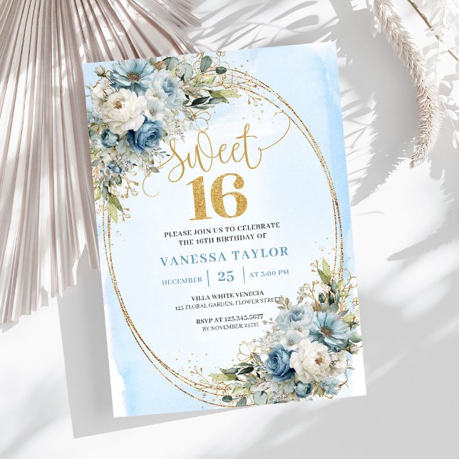 Stylish Dusty Blue Greenery Sweet Sixteen Invite  (Stylish Dusty Blue Greenery Sweet Sixteen Invite Design

)