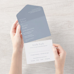 Stylish Dusty Blue Modern Wedding All In One Invitation
