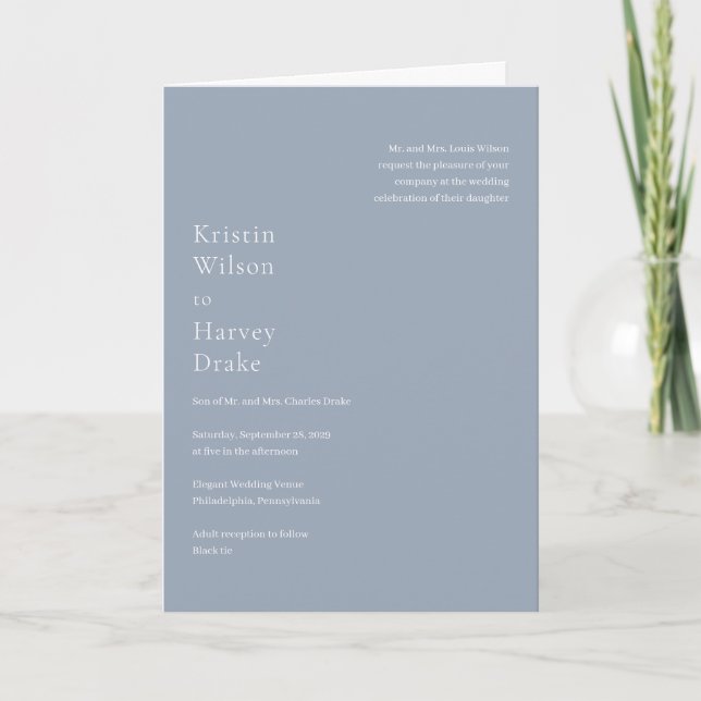Stylish Dusty Blue Modern Wedding Invitation (Front)