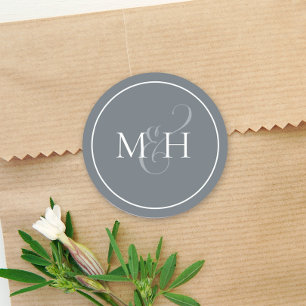 Stylish Dusty Blue Simple Monogram Ampersand Classic Round Sticker