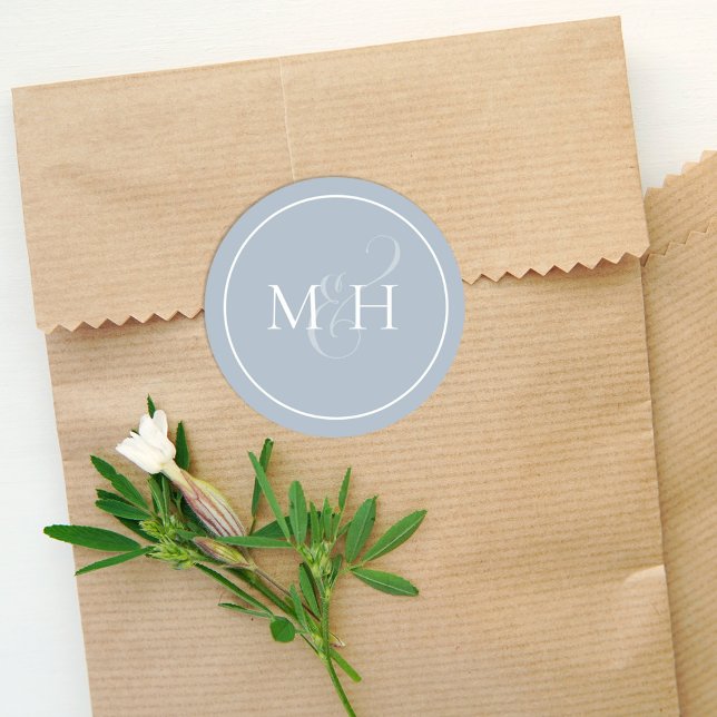 Stylish Dusty Blue Simple Monogram Ampersand  Classic Round Sticker (Creator Uploaded)