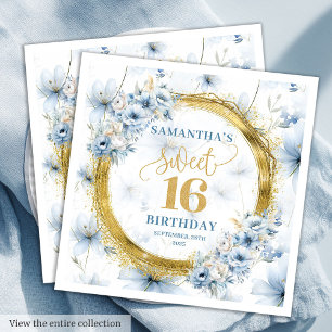 Stylish Dusty Blue Sweet 16 Gold Glitter Napkin  