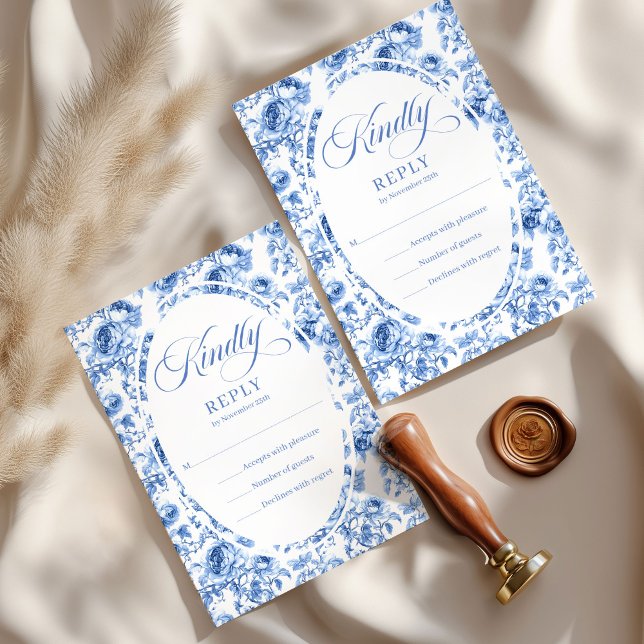 Stylish Dusty Blue Toile Roses Wedding RSVP Card (Stylish Dusty Blue Toile Roses Wedding RSVP Card

)