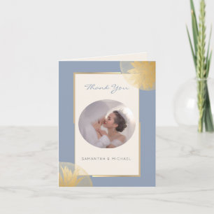 Stylish Dusty Blue Wedding Photo Thank You Card