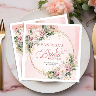 Stylish dusty pink floral greenery bridal shower napkin