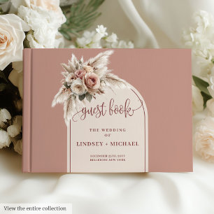 Stylish Dusty Pink Pampas Roses Wedding Guest Book
