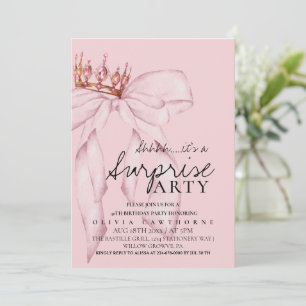 Stylish Dusty Rose Bow Surprise Birthday Party Invitation