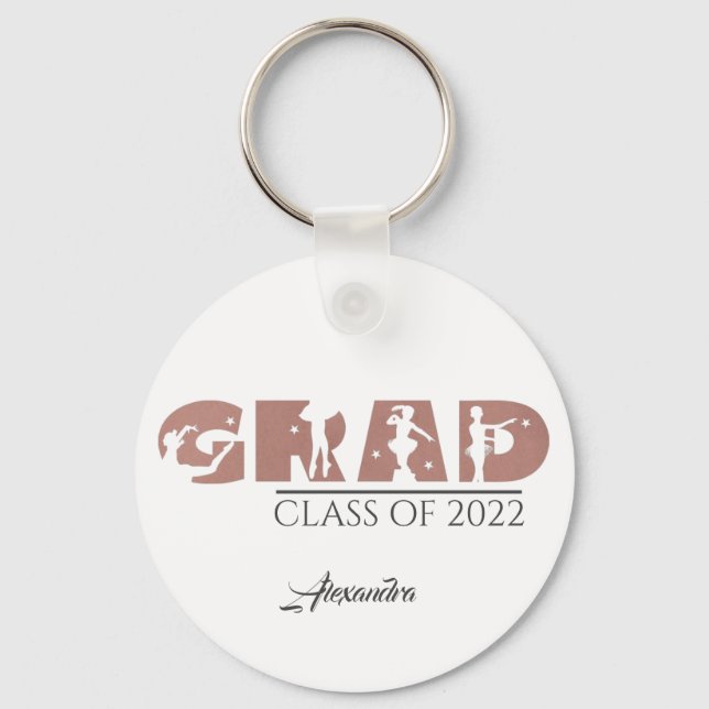 Stylish Dusty Rose Custom Text Dancing Graduation Key Ring (Front)