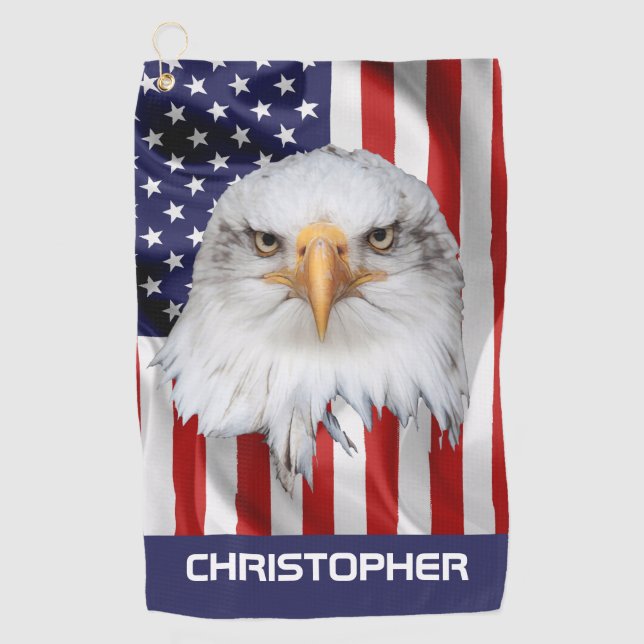 Stylish Eagle, The American Flag, Patriotic Golf Towel (Front)